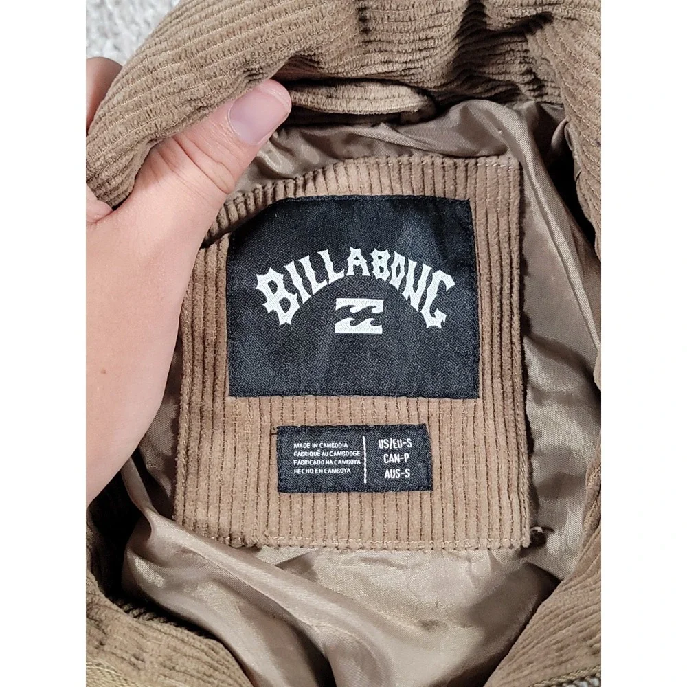 Billabong Corduroy Jacket Small Tan Mens Full Zip Skate Surf Pockets NWT $140